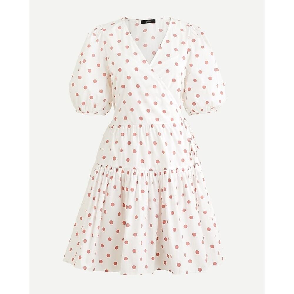 J. Crew Puff-sleeve Cotton Poplin Wrap Dress in White Rose Dot M